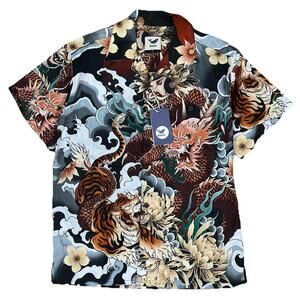 Yiume NWT Battle of the Dragons and Tigers Cotton Aloha Shirt Size Small $149